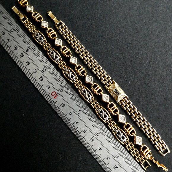 Vintage UK 80s Gold 3 Bracelet Set / Watchbands - Picture 3 of 10